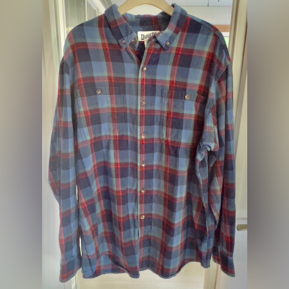 Men’s Duluth Trading Cotton Plaid Flannel Relaxed Fit Shirt Size Large Tall EUC